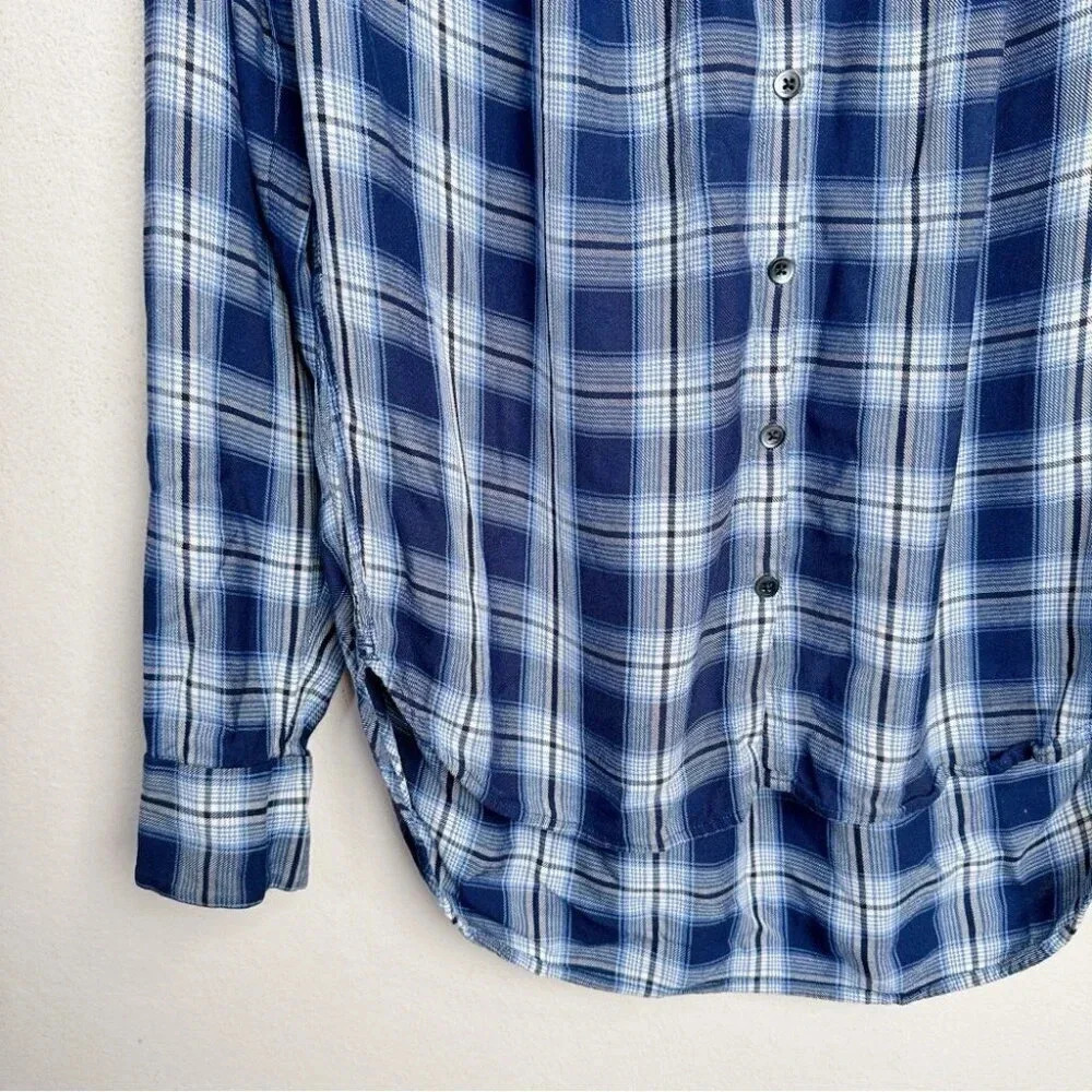 Madewell Womens Size Xsmall Central  Lansford Plaid Blue Long Sleeve - Picture 8 of 13